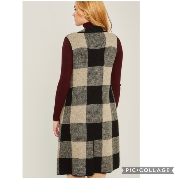 SALE!! SO CUTE! Plaid Long Open Cardi Vest - Picture 3 of 5
